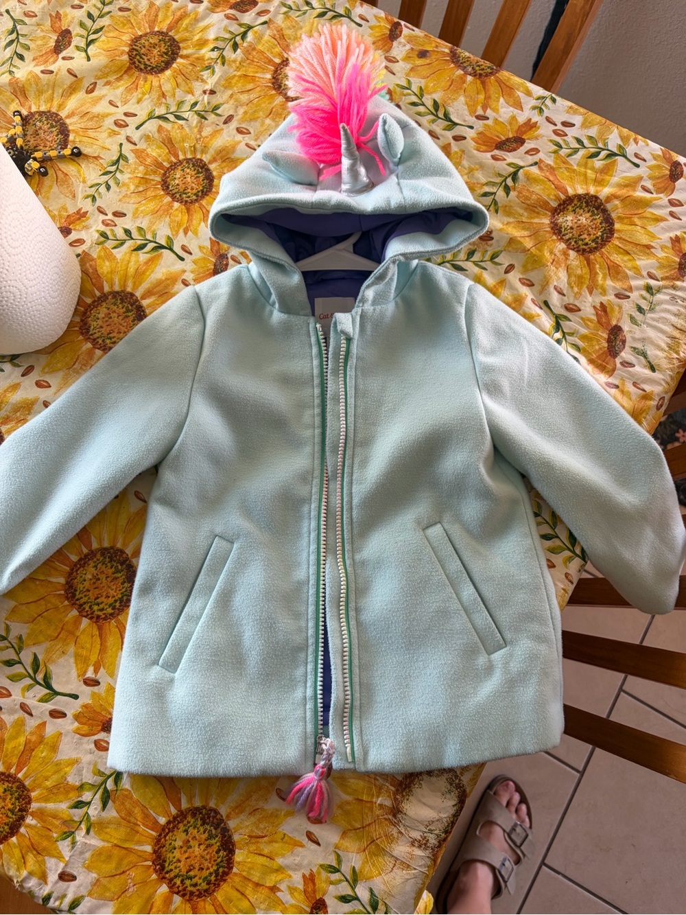 Cat & Jack Light Mint Unicorn Hooded Coat with Pink Mane Accent